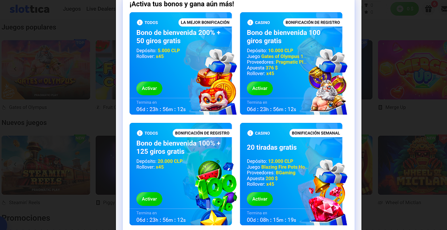Slottica bono de bienvenida
